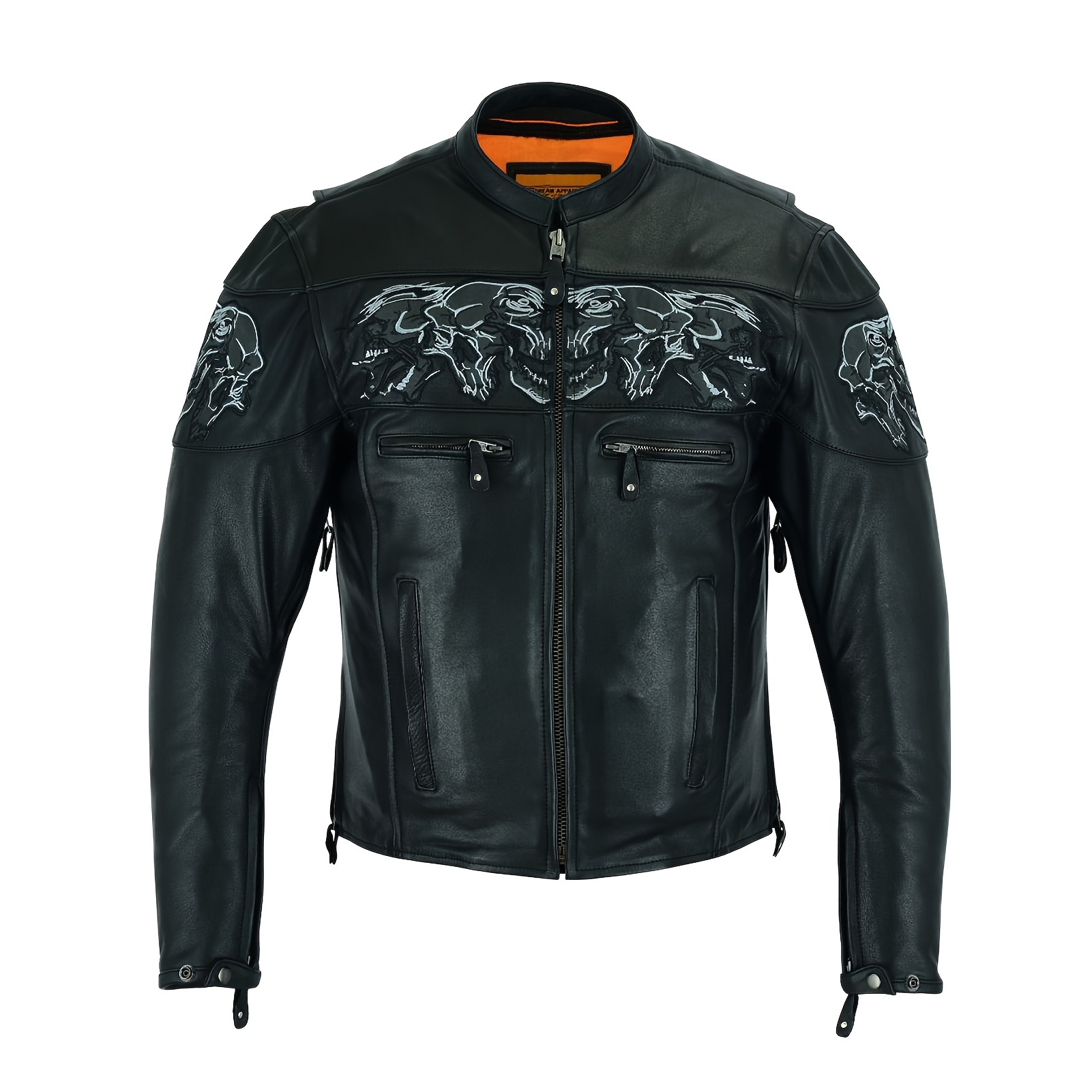 Men's Leather Jacket Concealed Carry Racing Jacket With Reflective Motorcycle Biker Coat For Men