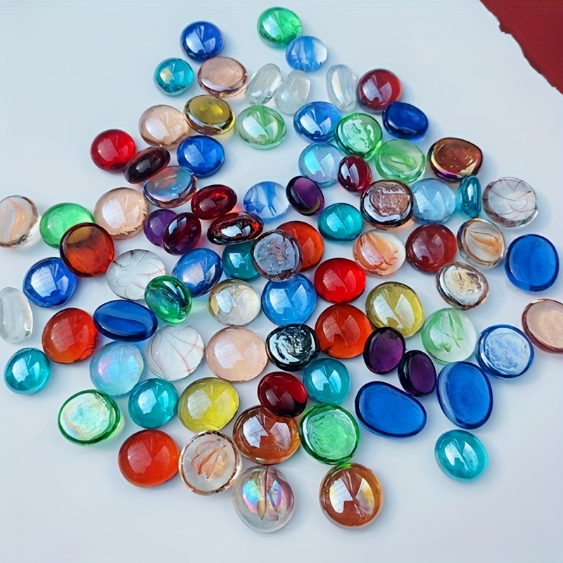 

200g/bag Mixed Color Glass Pebbles, Decorative Flat Beads, Transparent Multicolor Gemstones For Aquarium, Vase Fillers, Fish Tank Landscaping Decor