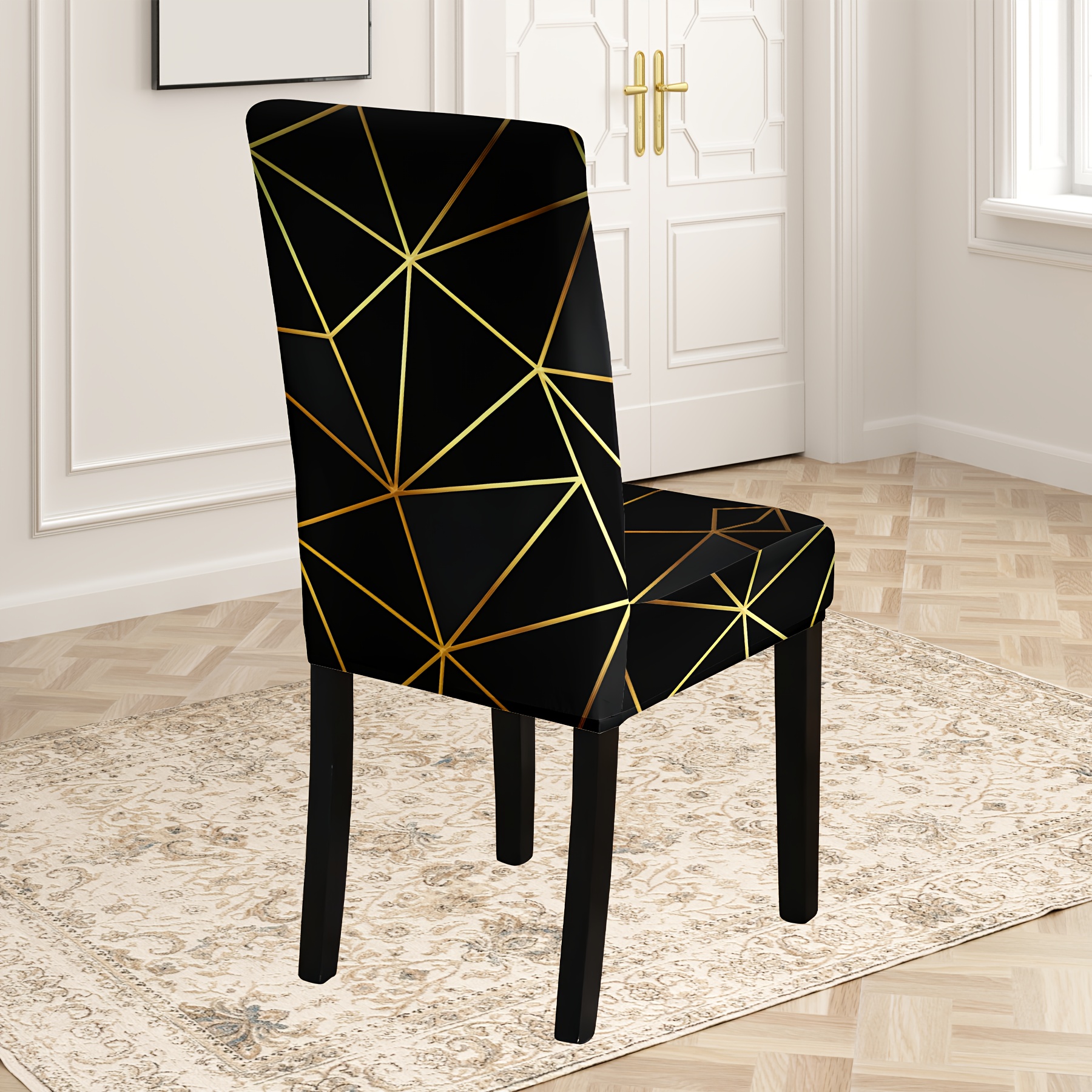 

4pcs/6pcs Geometric Gold Line Chair Covers - Suitable For Home, Hotel, And Garden Chairs - Durable, Easy To Clean, And High Elasticity