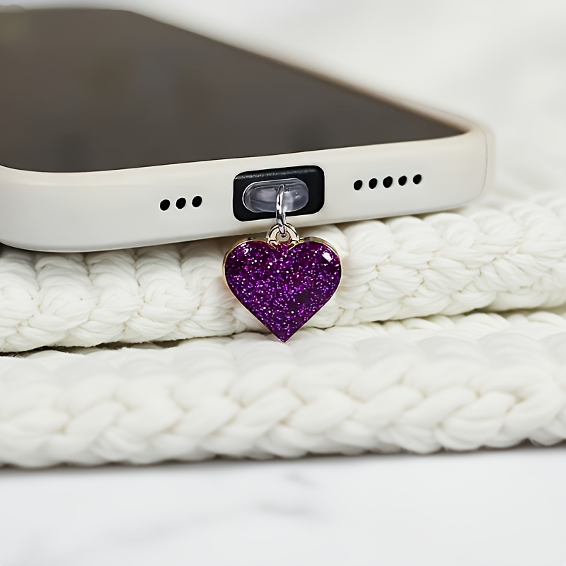 TEMU 1pc Phone Dust Plug, Sparkling Heart Phone Charm, Diy Accessory, Suitable For Iphone, , Type-c Port, Protects Your Phone Charging Port From