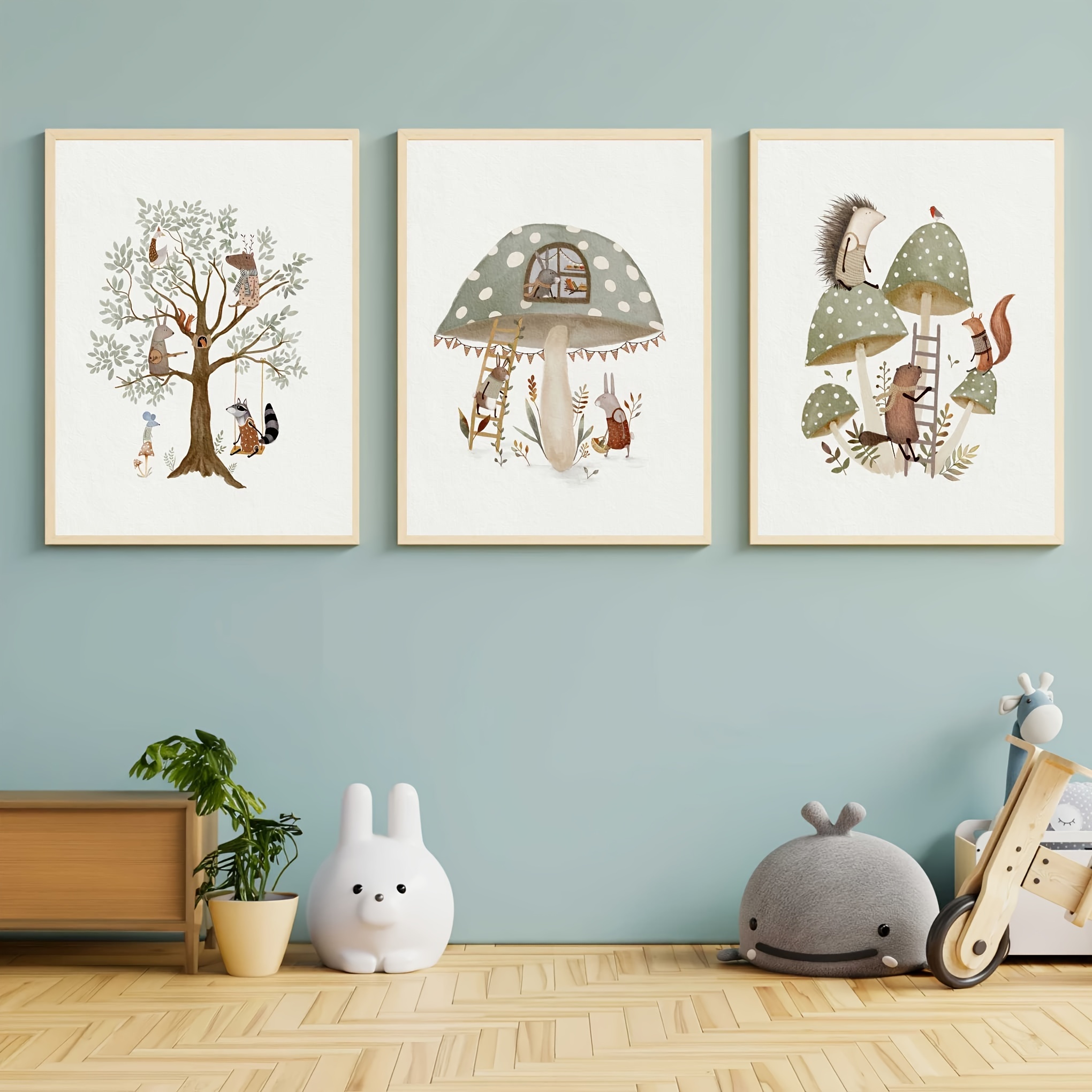 woodland animal wall art kids sage green nursery wall art a Temu