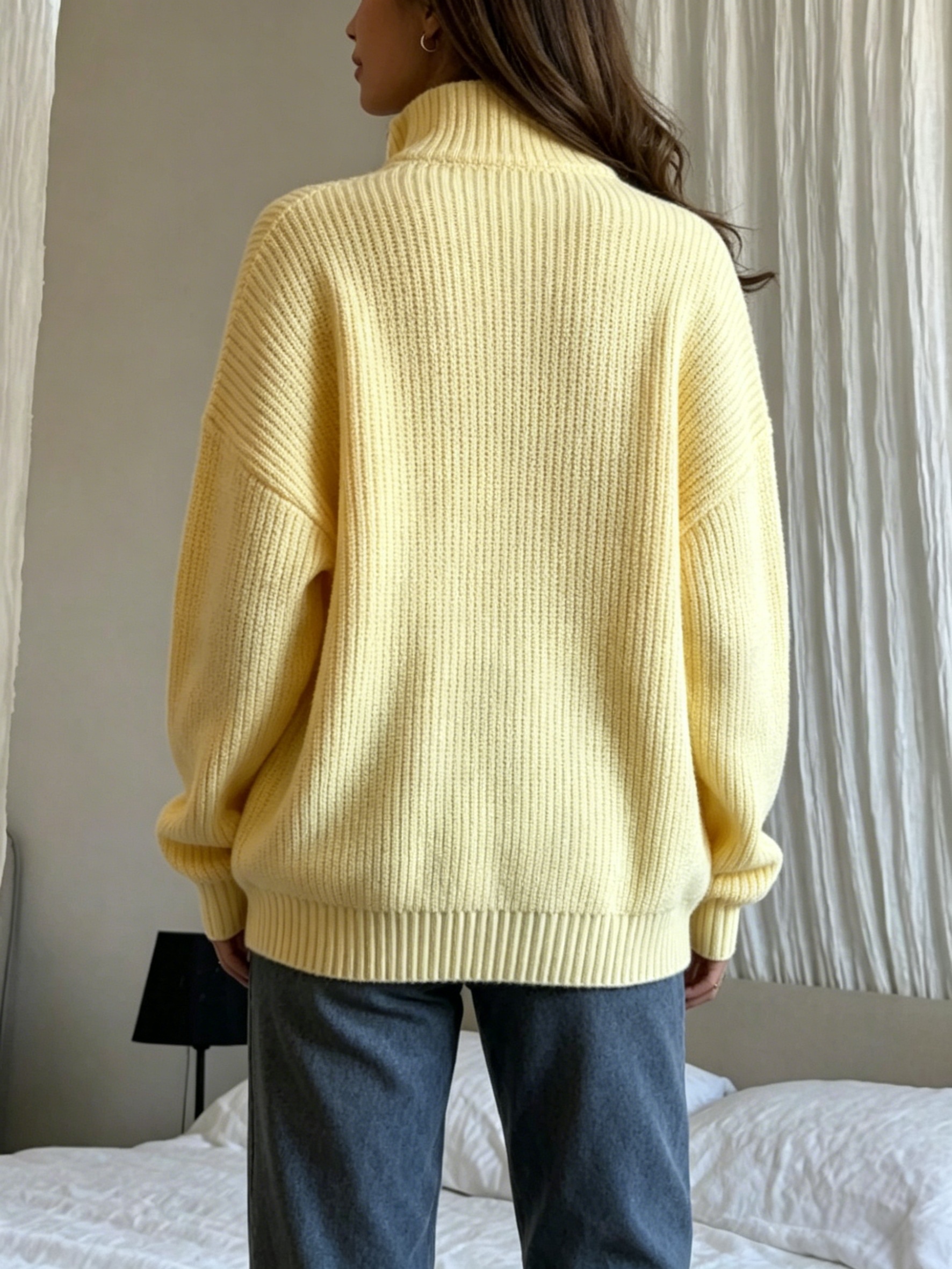 Women's Half-Zip Stand Collar Sweater, Loose Fit
