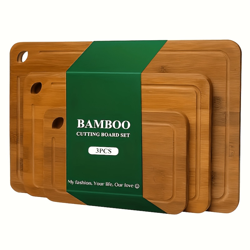 3pcs Bamboo Cutting Board For Kitchen Chopping Boards With Juice & Built-in Handles Perfect For Meat Vegetables Fruits Kitchen Gift For Home Cooks & Chef Dark Brown