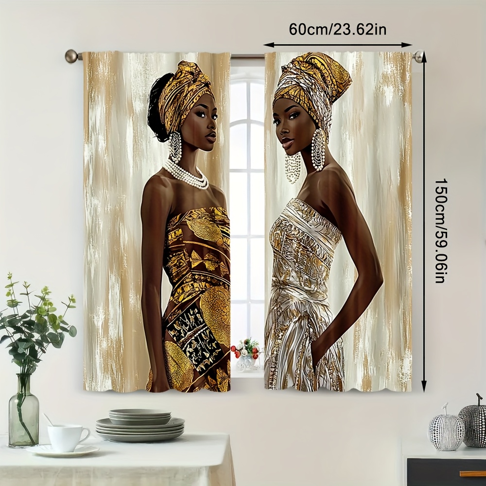 TEMU 2 rideaux de , imprimé de femmes africaines, 100% polyester, parfaits pour , , , , de bain, la décoration à manger - Facile à entretenir