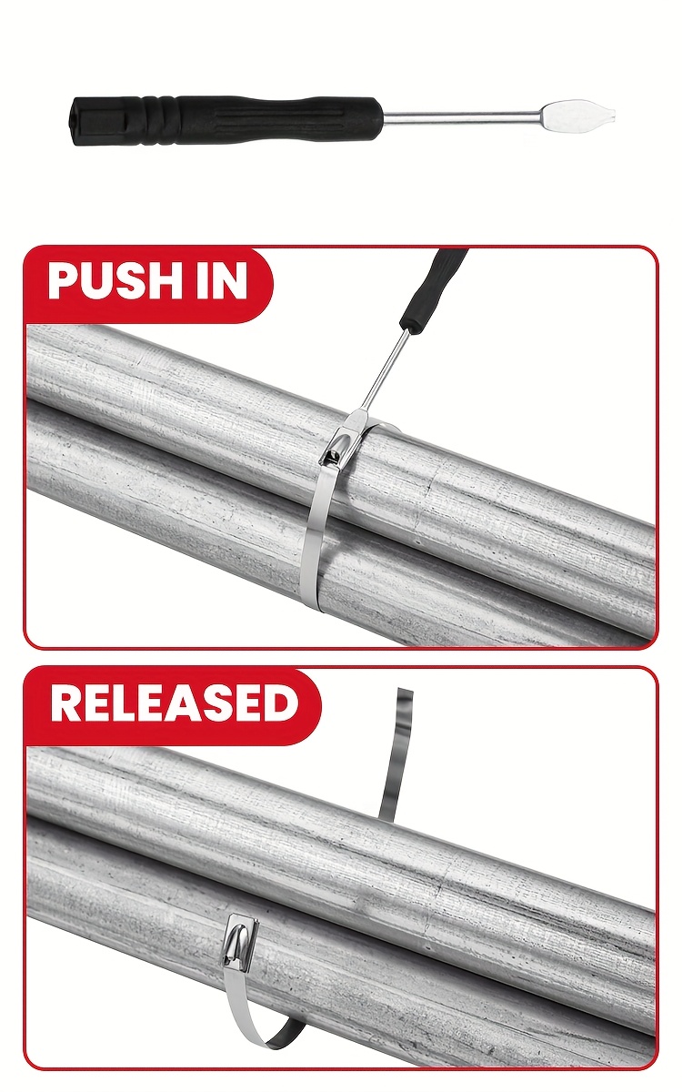 heavy duty 304 stainless steel cable tie gun kit 150  zip ties 3 sizes tensioning cutting tool for fencing chicken coop cable bundling exhaust repair   reinforcement Product details 5