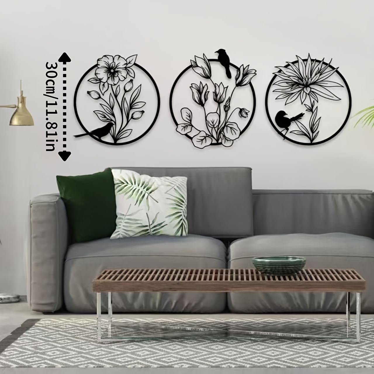 TEMU Ensemble de 3 décorations murales en métal avec fleurs de , un 'art mural floral pour la décoration de chambre, art mural floral rond, parfait