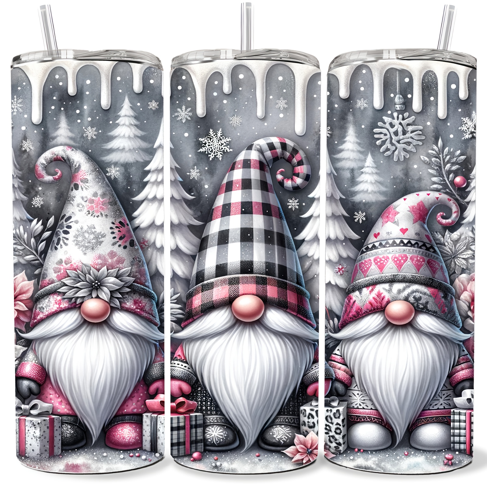 

1pc 20oz Stainless Steel , Design, Reusable Cold Drink Cup, Christmas & Themed, Summer Outdoor Beverage Set, Kitchen & Dining Thermal Insulated Container, Hand Wash Only