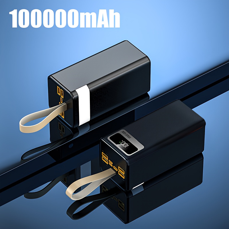 TEMU A 100000mah Power Bank With 22.5w Super Fast Charging, Display Screen, Full Design, Leather Hanging Rope, Large Capacity Portable , Outdoor