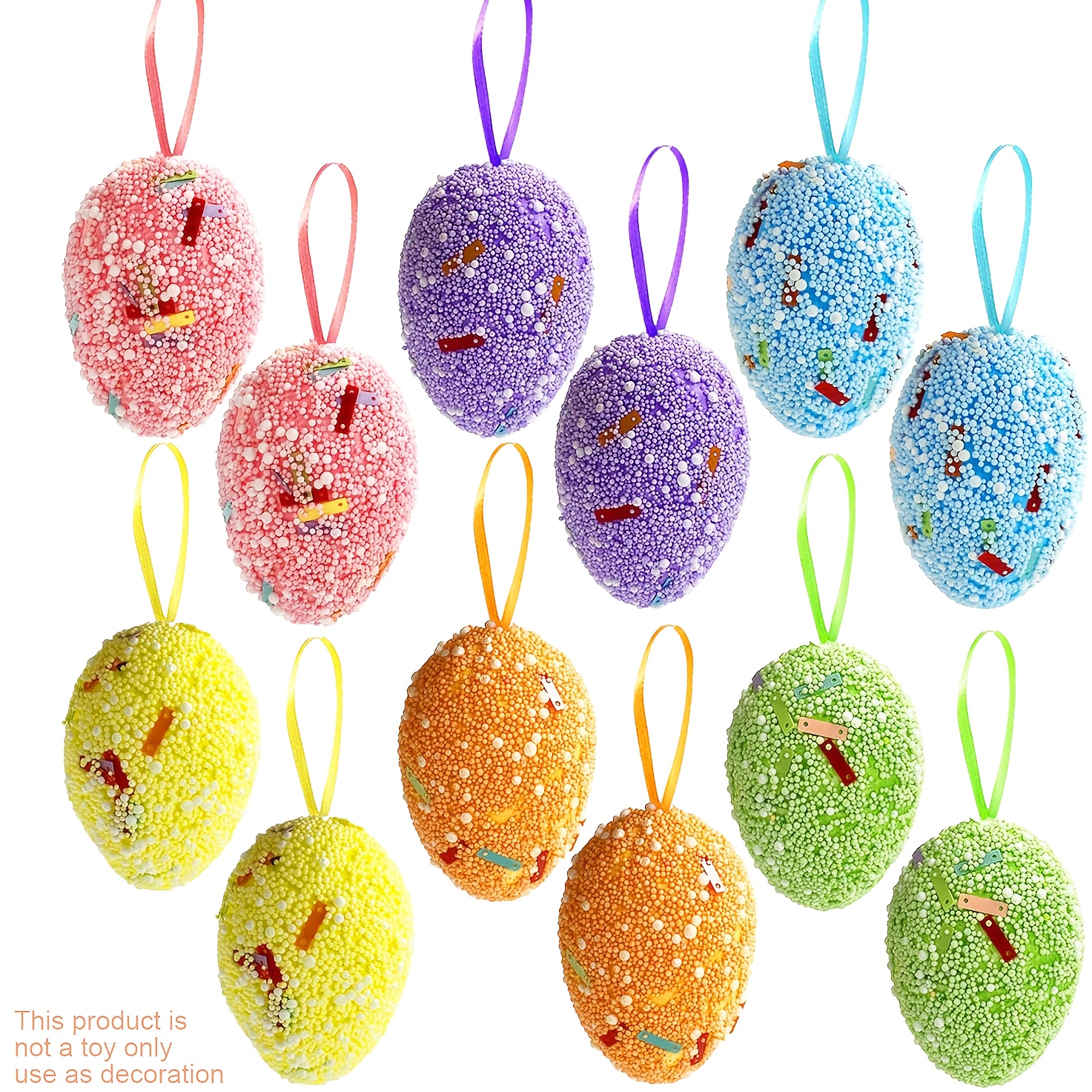 

12pcs, Easter Decorations, Artificial 6 Color Easter Glitter Hanging Eggs, Fake Spring Easter Egg Ornaments For Easter Tree Spring Wreath Home Party Diy Craft Decoration