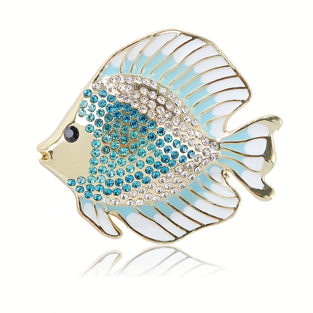 Vintage enamel gold tone rhinestone purple green double fish brooch pin