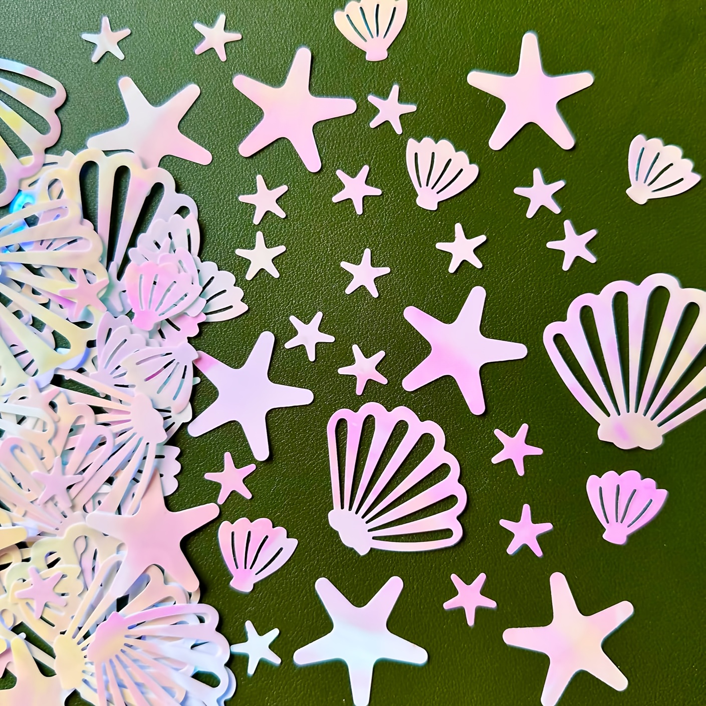 Image of 100pcs Of Pearl Pink Mermaid Seashell Glitter Confetti For Birthday Decorations, Featuring Starfish And Ocean-themed Table Decor, For Christmas, Halloween