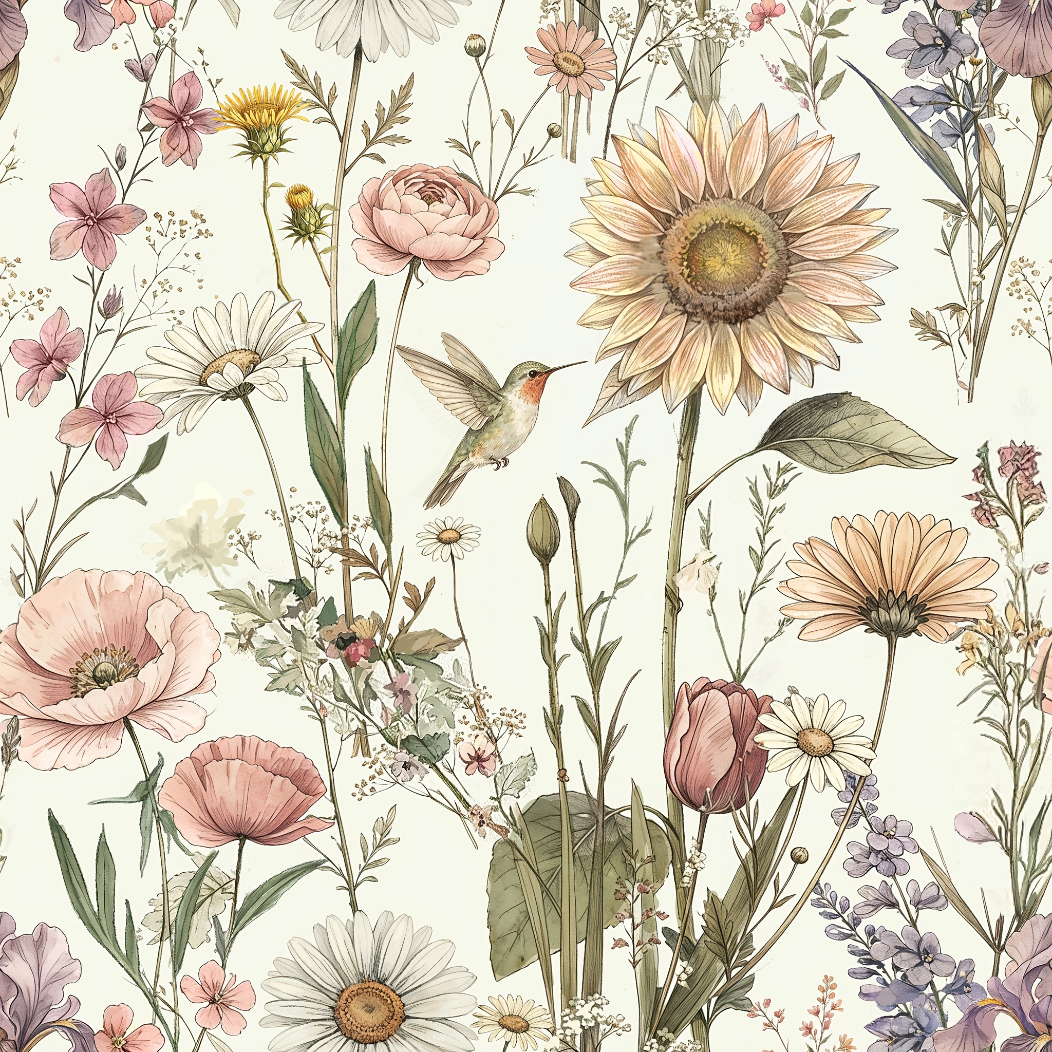 TEMU 1 Rouleau de Papier Peint Autocollant Style Aquarelle Florale et Oiseaux, Autocollant Mural et Vintage en Vinyle Durable et Amovible, Décoration