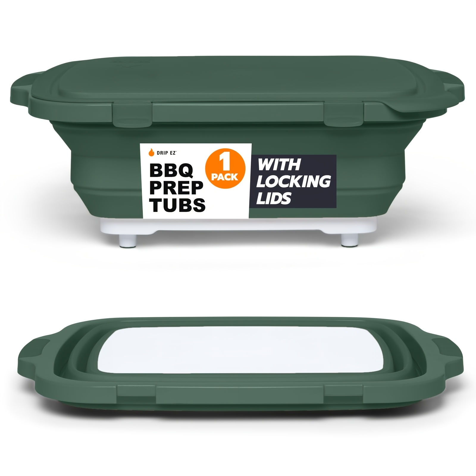 TEMU Collapsible Bbq Prep Tub (v2) - For Meal Prep Marinating Food Storage - Includes Cutting Board & Locking Lid - (1) Og - Black, Camping Stuff And