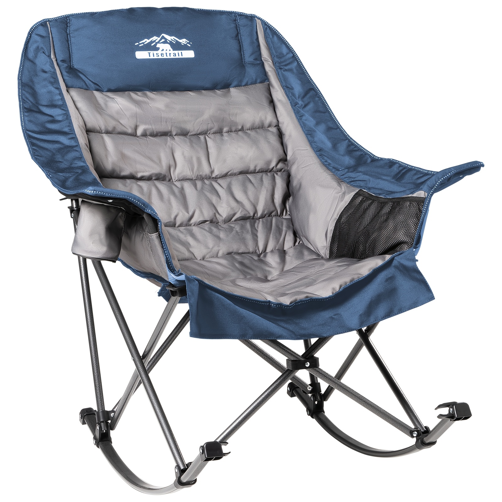 TEMU Tisetrail Oversized For Adults, 400lbs Heavy Duty Padded Outdoor Rocker Chair With Cup Holder, Portable Foldable Camp Chair For Backyard And Patio