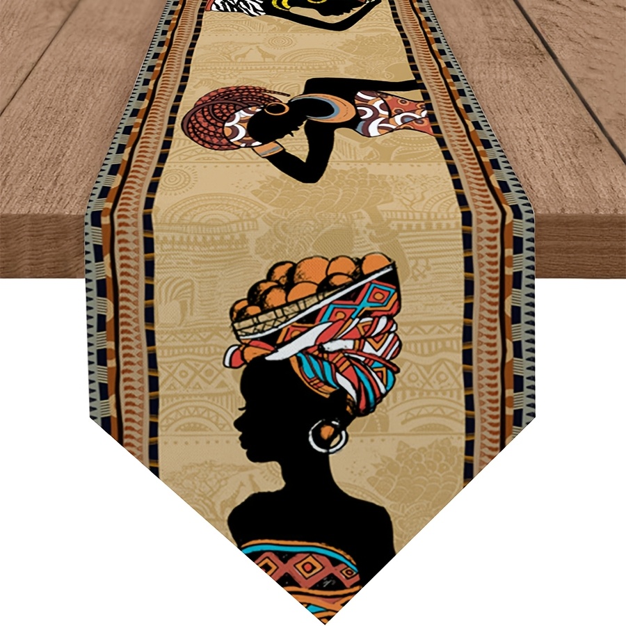 1pc, African Women Table Runner Linen Table Runner, Burlap Table Setting Decor Farmhouse Tabletop Dresser Scarves For Kitchen Dinner Party Local American Indian Rustic Tribal Ethnic