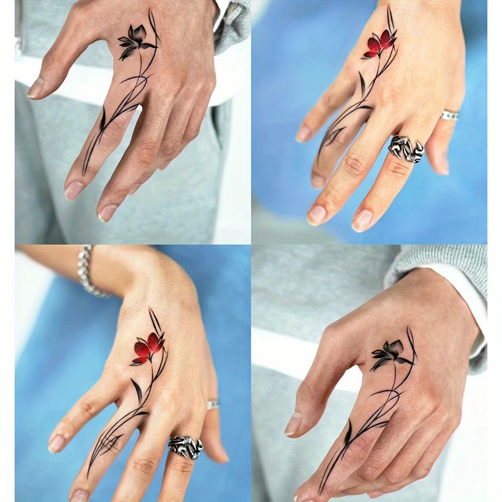Image of 2 Sheets Of Real Tattoos, Colorful Flower Fake Tattoos, Suitable For Couple Tattoos