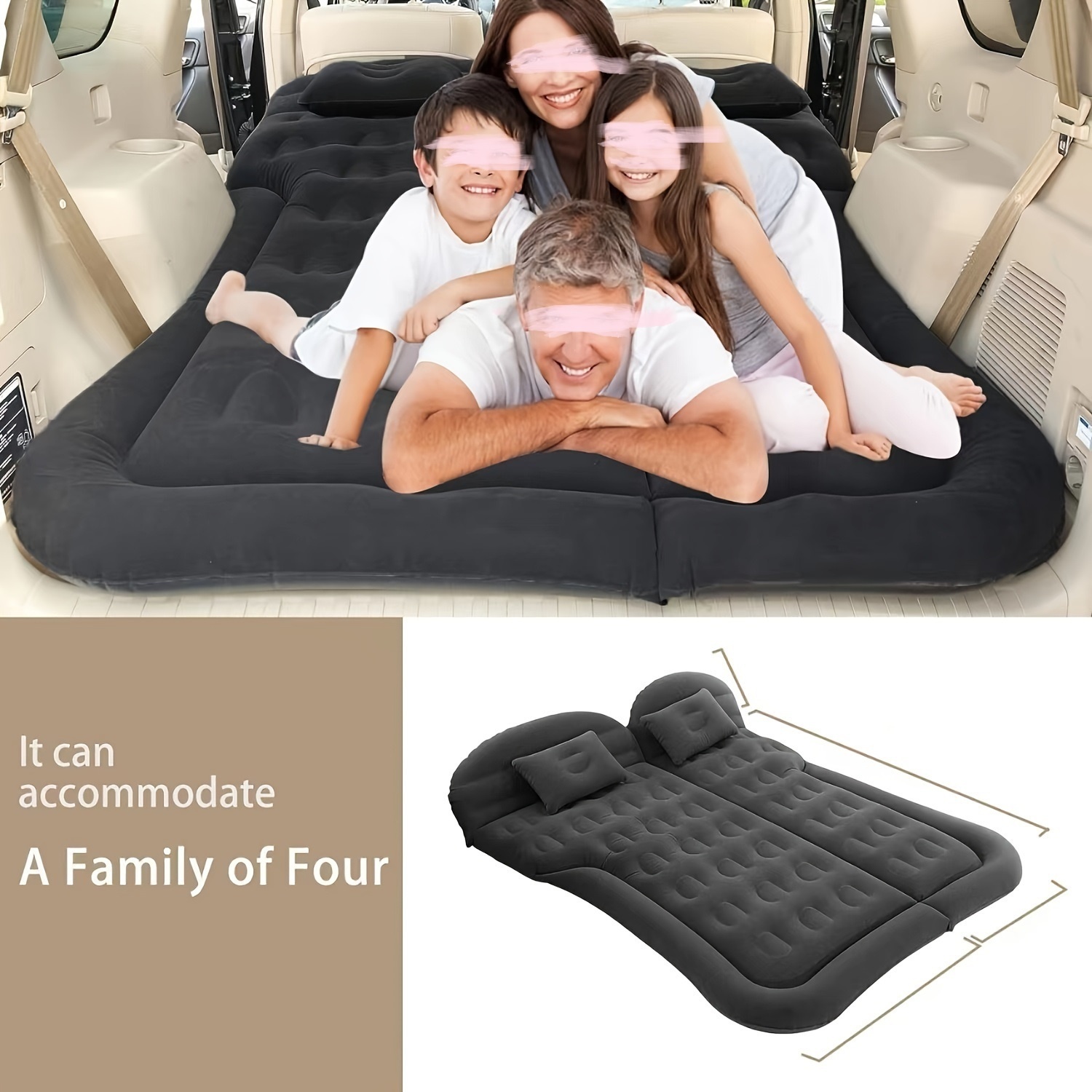 SUV Inflatable Mattress Camping Mattress Foldable Thick Car Air Bed with Electric Air Pump Portable Sleeping Pad Suitable for Home And Travel, Picnics And Camping