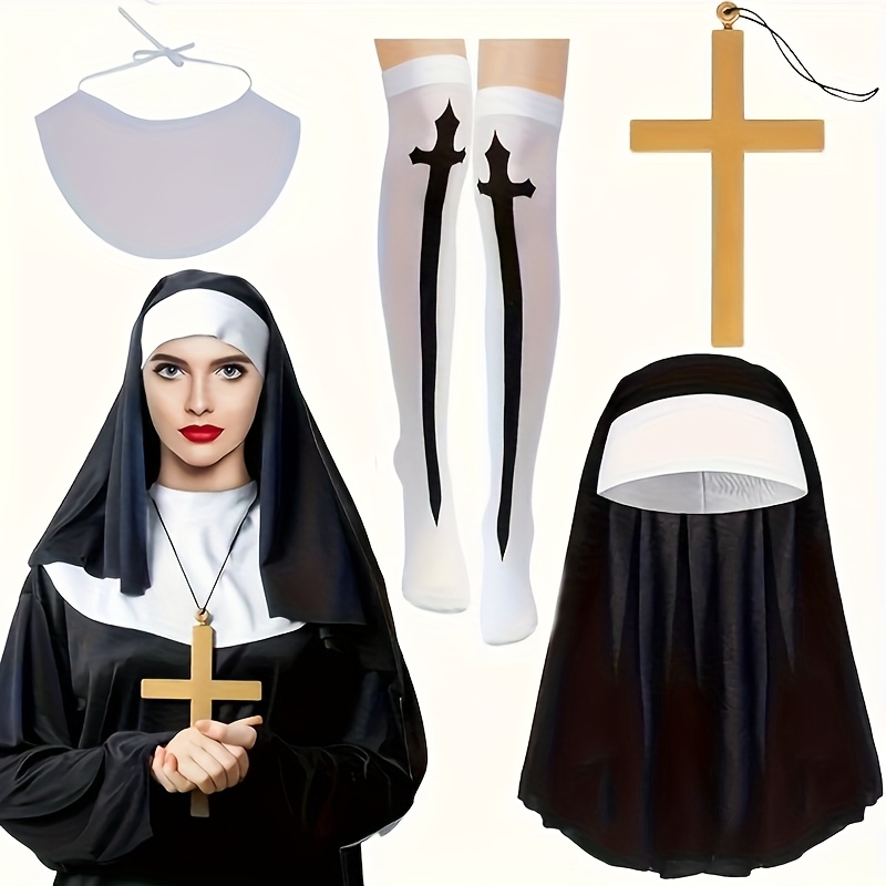 1pc nun costume set with headscarf scarf cross gloves and socks for role  