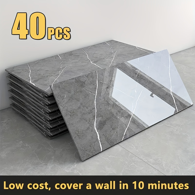 TEMU 20/40 pièces Décor mural autocollant effet marbre 3D 60*30 cm - Revêtements adhésifs pour cuisine et salle de bain - Autocollants muraux faciles