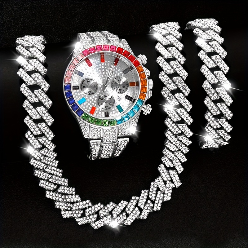 4pcs/set, Men's Fashion Silicone Strap Watch & 4pcs Bracelets Set, (without  Box)