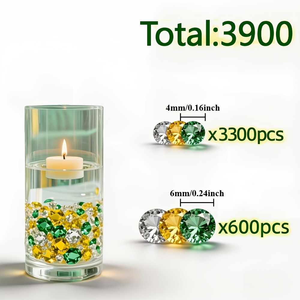TEMU 3900pcs Acrylic Green Fake Diamonds, Crystals For Crafts, Table Scatters, Wedding Supplies, Banquet Arrangement, Office & Farmhouse Decor, Vase