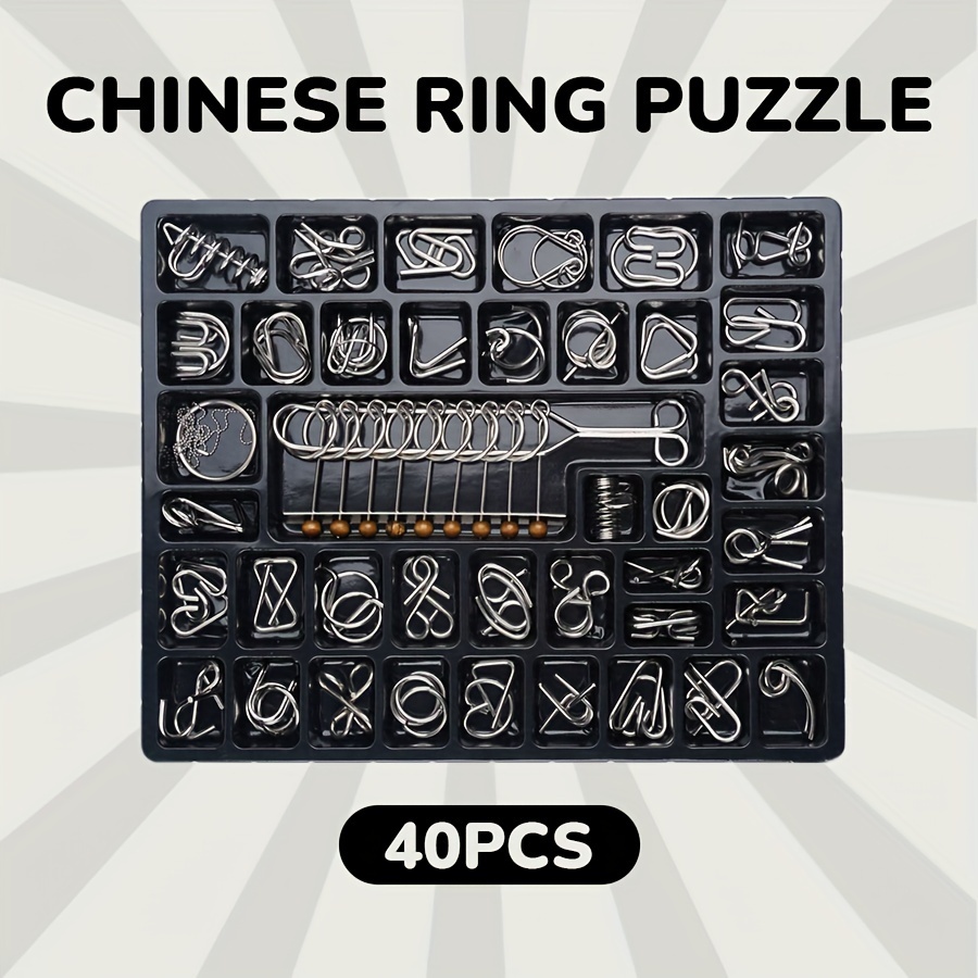 

40pcs Metal Brain Teaser Puzzle Set, Chinese Ring Iq Test, Challenging Mind Game For Kids 3-6 Years, Educational Intelligence Jigsaw, Snake Puzzle, Logic Skill-building Toy