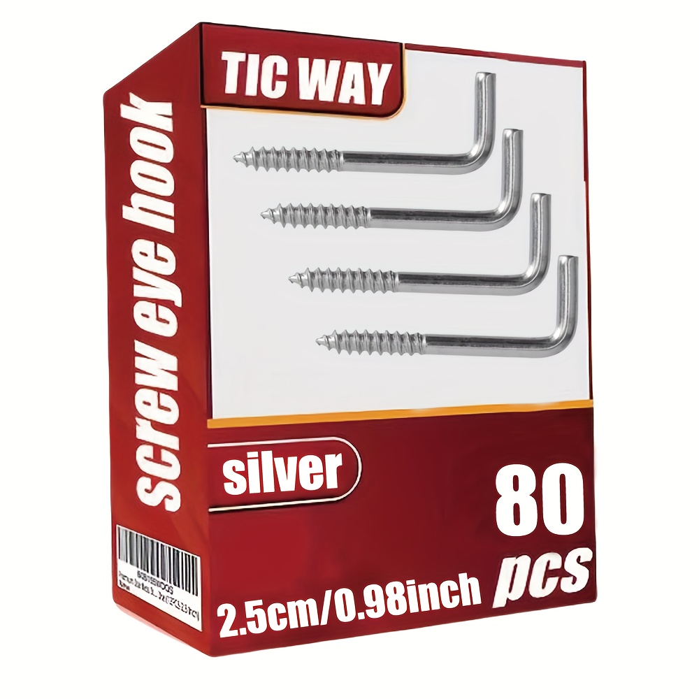 80pcs, 120pcs Of Square Hooks, M3-25x11mm Right-angle L-shaped Hooks, 7-shaped Self-tapping Screw Hooks, Used For Hanging Heavy Objects, Hanging Display Medals And Jewelry, Galvanized, Utility Hooks