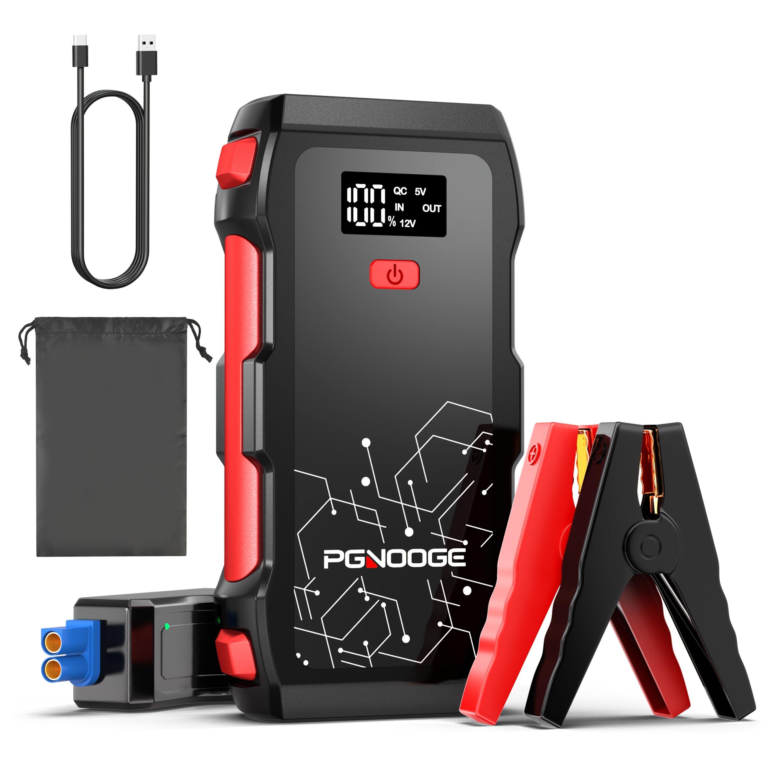 TEMU Pgnooge 6000a Car Jump Starter, 26800mah Battery Booster Power Pack For All Gas And 10l Engines, 12v Auto Jumper Flashlight, Led Display, Usb
