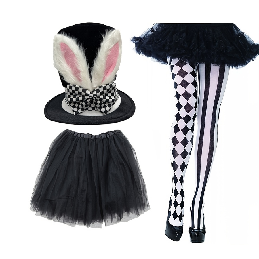 Image of Halloween, Easter And Christmas Costume Set/easter Dress Set/easter Velvet Hat, Plush Rabbit Ears, High Hat, Party Costume Props/rabbit Party Costume Set