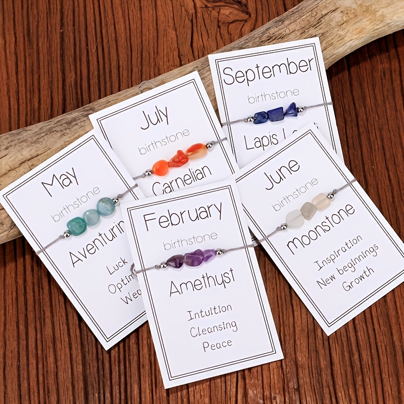 

12 Months Birthstone Braided Hand Rope With Card For Women Gift