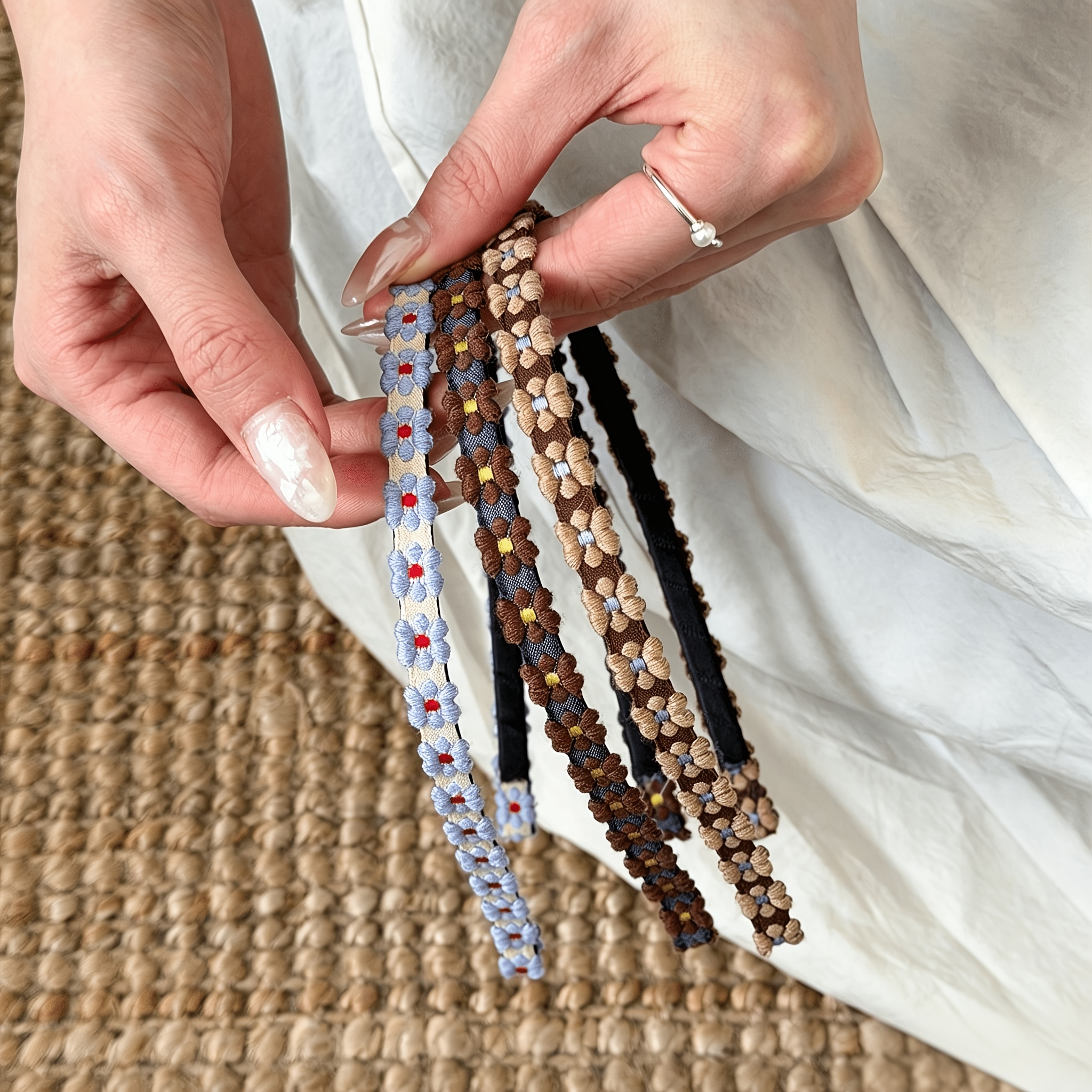 TEMU Boho Braided Flower Headbands For Women 3-pack, Comfortable Daisy Hair Hoops, Cute Hair Additions For Everyday Wear