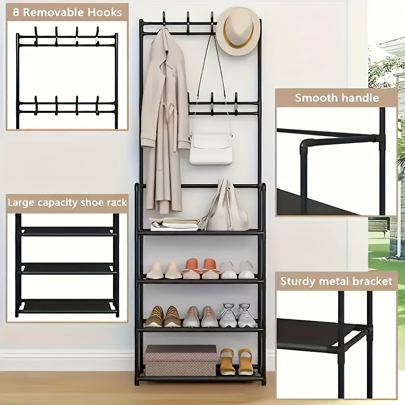 versatile 5 tier metal coat rack freestanding organizer for clothes hats shoes entryway bedroom balcony black details 5