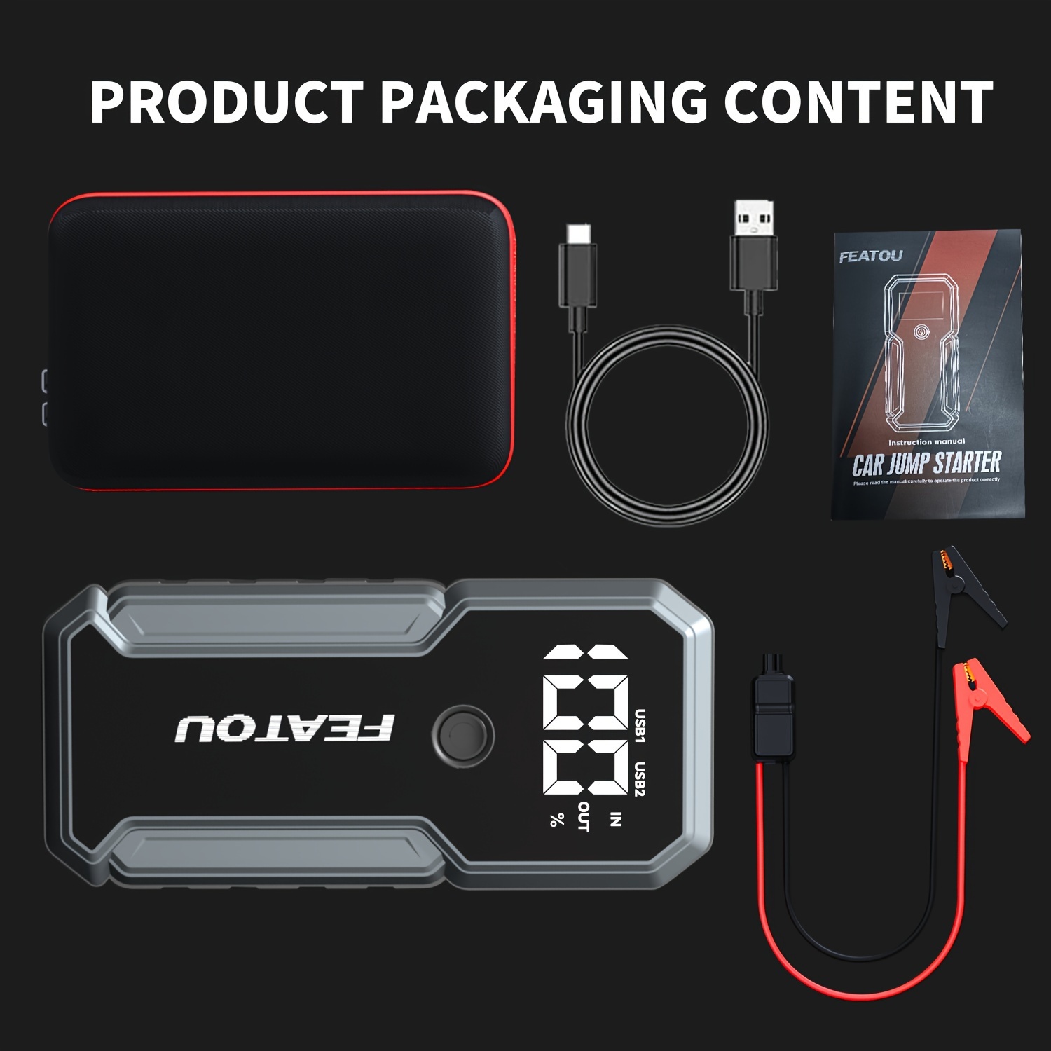   portable car starter 5000a   battery jump starter car battery jump box car battery charger 12v portable car starter suitable for 8 5l gasoline and 7 0l   cars with usb   bank function and led flashlight Product details 9