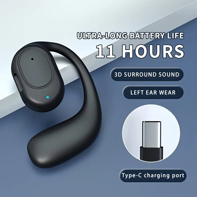 wireless earbud hanging earphone 11 hour long 3d surround control type c charging condenser mic open back earcup compatible with cellphones ideal for running sports details 0
