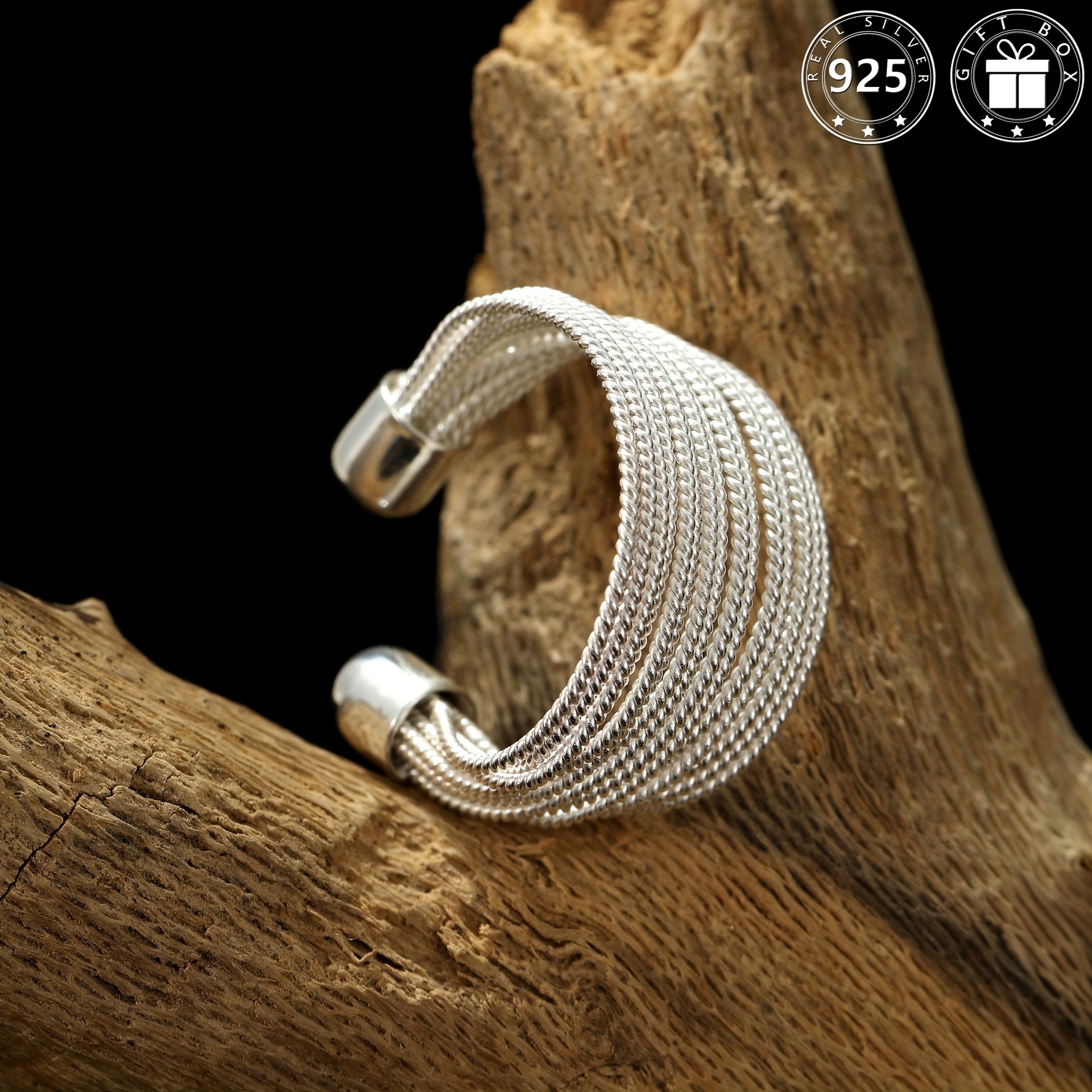 

925 Pure Silver Multi Layers Open Ring Simple Style Finger Jewelry Decoration With Gift Box Daily Wear