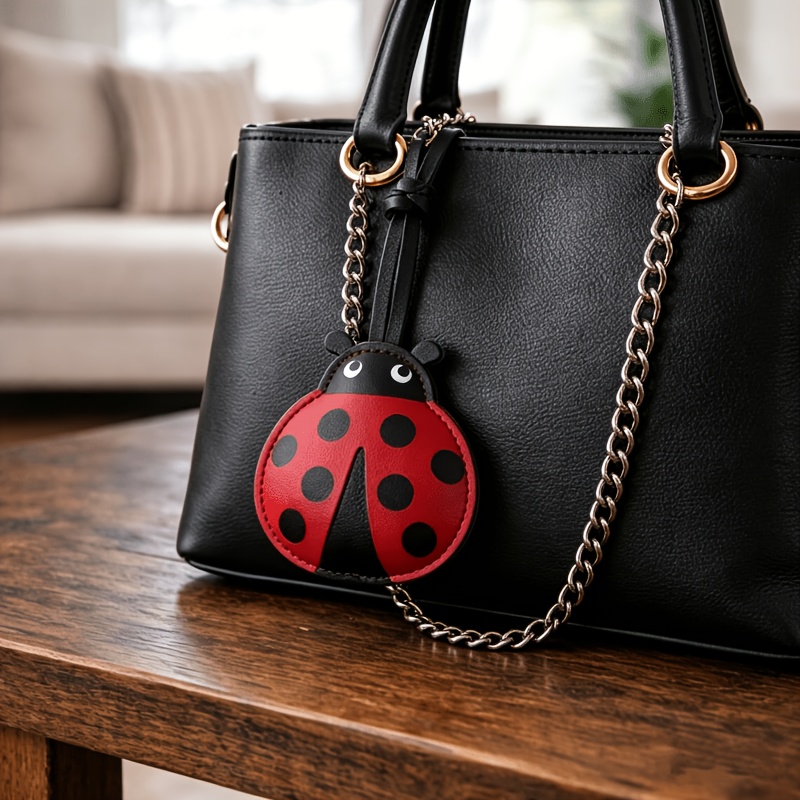 TEMU 1pc Cute Ladybug Pu Leather Bag Charm, Fun Cartoon Insect Keychain, Suitable For Backpacks, Bags, Car Keychain Pendant Accessories, Mother's Day