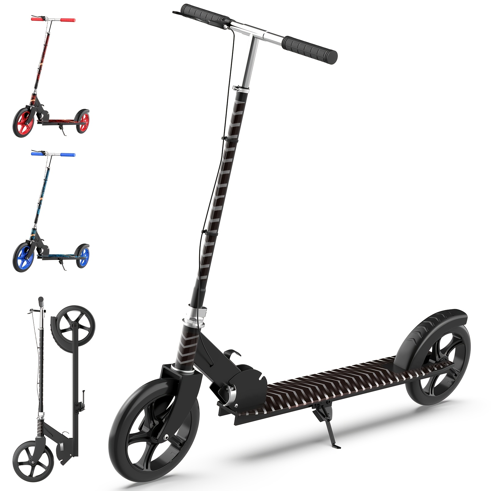 Image of Bseckoo Us Outdoor Sports Foldable Scooter With 3 Adjustable Height Settings, Pu Solid Large Wheels, Safety Design, With A Load Capacity Of 100kg. Commuting And Transportation Scooter. In .