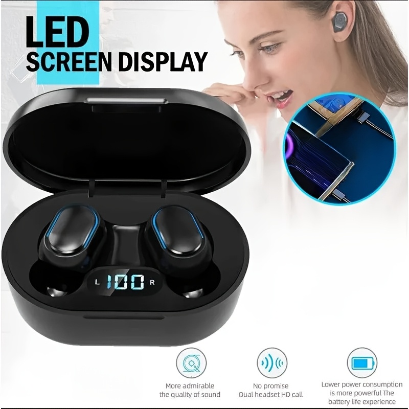 

Wireless Smart Headset With Microphone, Led Display For Cell Phones, Tablets Tws Headset