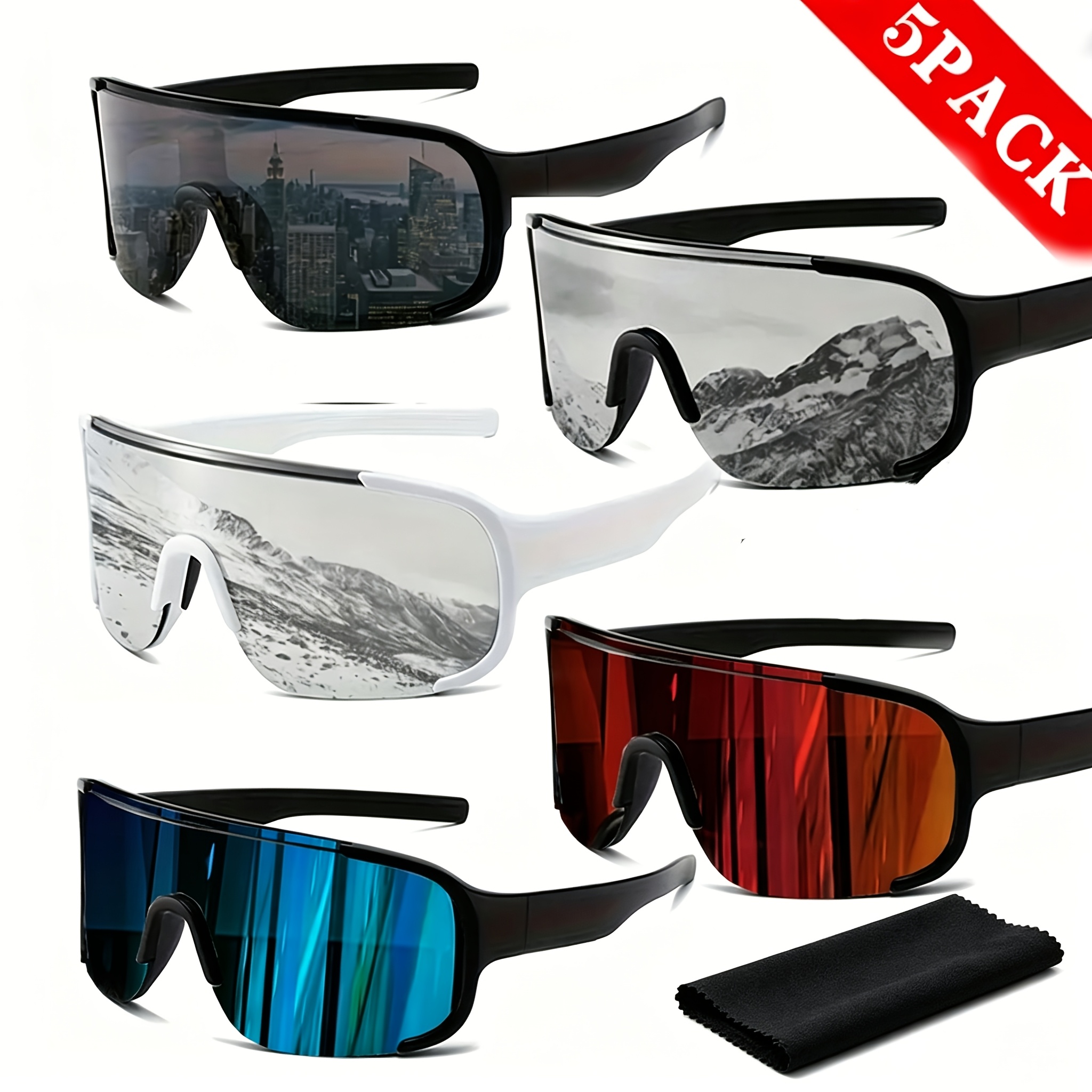 TEMU 5pcs Stylish Polarized Oversized Men's Featuring A Wraparound Design And Color Options; Unisex Perfect For Activities, Parties, And More. Comes