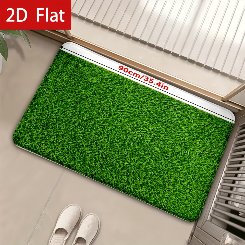 TEMU 2d Flat 1pc Artificial Grass Flannel Antislip Doormat, Soft And Cozy For , Versatile And Visually Appealing Atmosphere, For Indoor Outdoor Use,