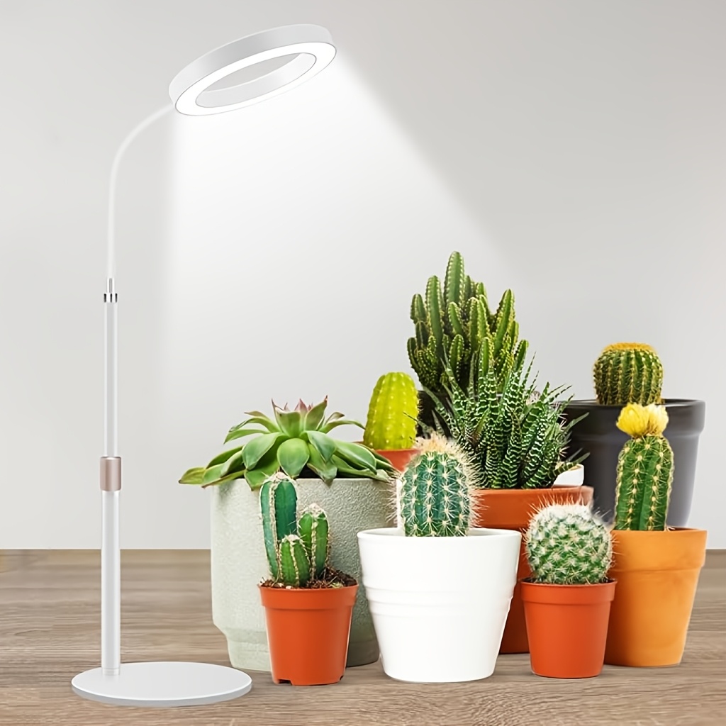TEMU 1pc Indoor Plant Led Grow Light, White Ring Extended Design, Insertable Bracket Base, Adjustable Height, Multiple , Adjustable Timer, For Home