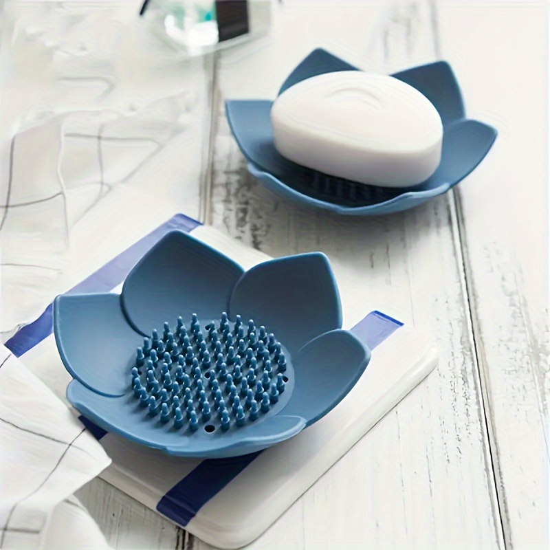 

For Lotus Design Silicone Soap Dish - No-drill, Self-draining Bathroom Soap Holder With Drainage, Portable & Odorless