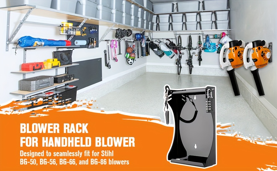 Heavy-Duty Blower Rack For Stihl BG-50, BG-56, BG-66, BG-86 - Wall Mount Storage With Lock