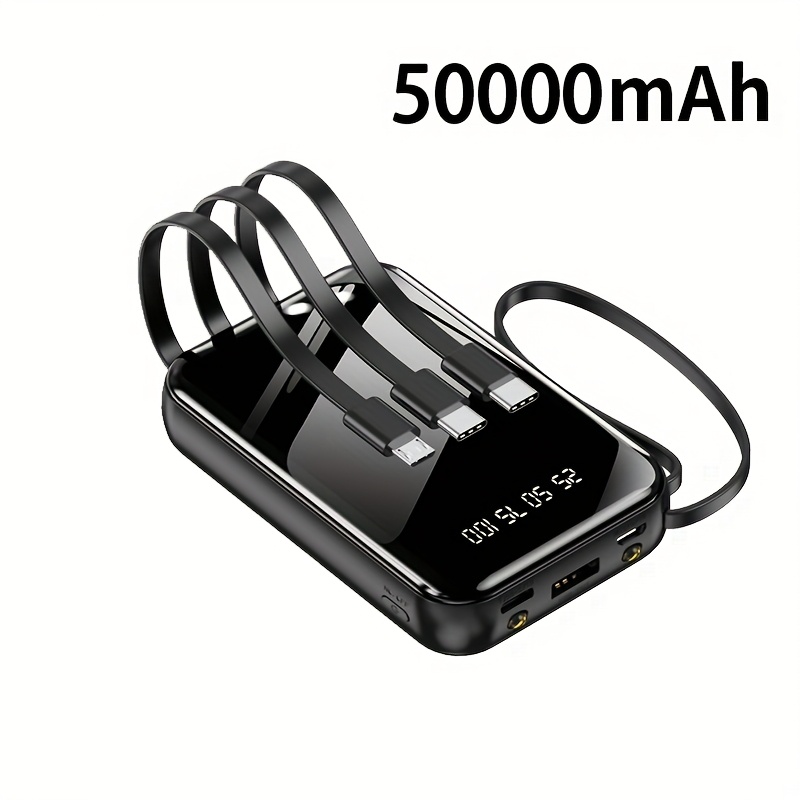 TEMU 50000mah Large Capacity Mobile Power Bank, Compact And Portable, Pd20w Fast Charging, With Multiple Data Cables/flashlight//lanyard, Outdoor