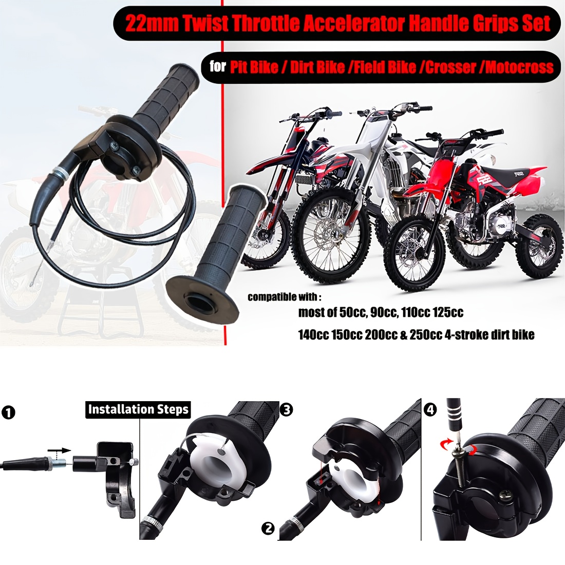 Yctze Throttle Grips, (22mm) Motorcycle Visual Throttle Grips Twist Gas Throttle Grip Fit voor ATV Racing Bike (Wit