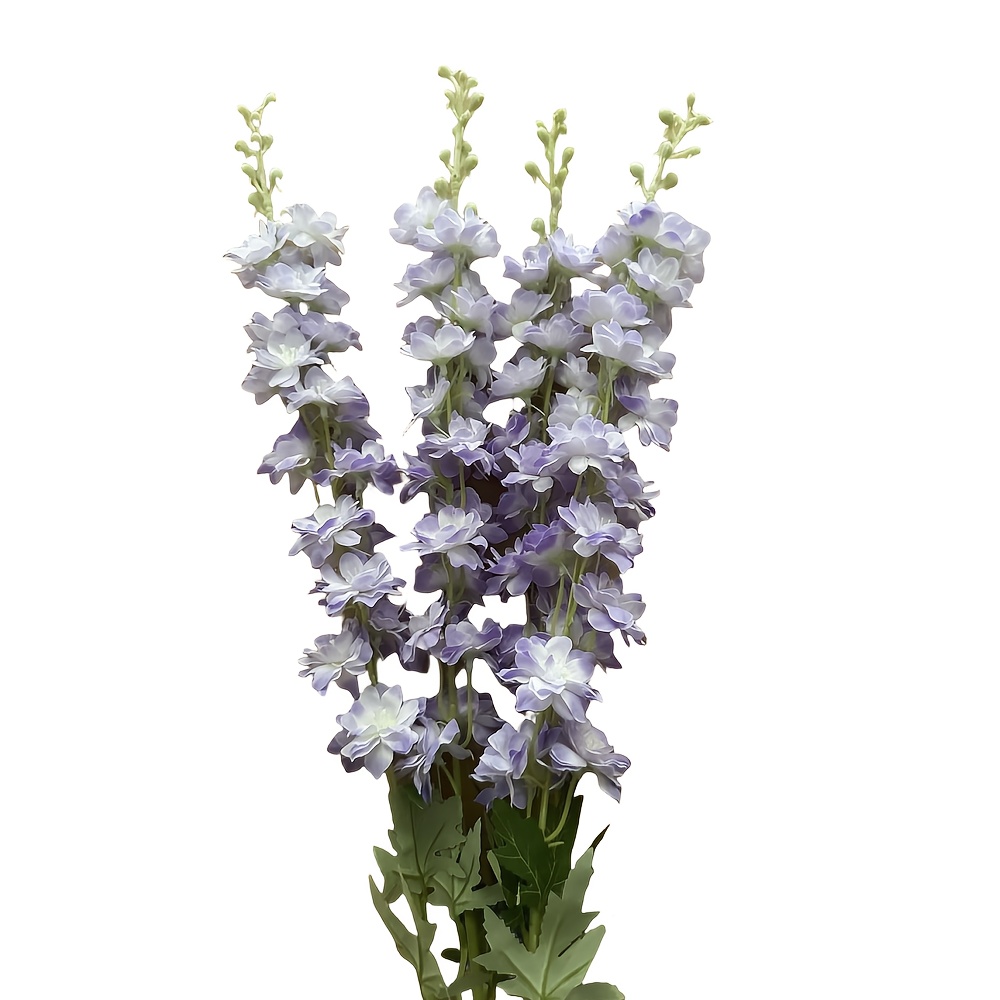 Image of 4pcs Lavender Purple Silk Artificial Flowers With Long Stems – Elegant Bouquets For Vase, Table, Kitchen, Wedding, And Home Decor