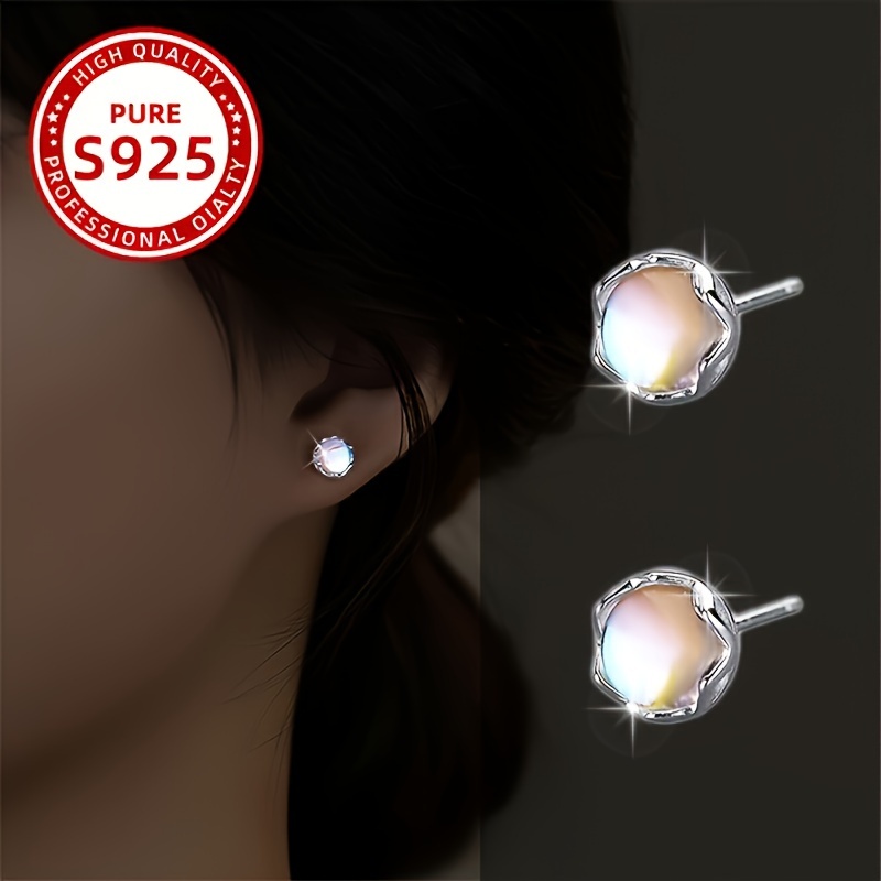 

925 Pure Silvery Inlaid Round Earrings For Women - 0.06oz, Exquisite And Hypoallergenic, Cute And Sexy Design, Exquisite Women's Fashion Accessories