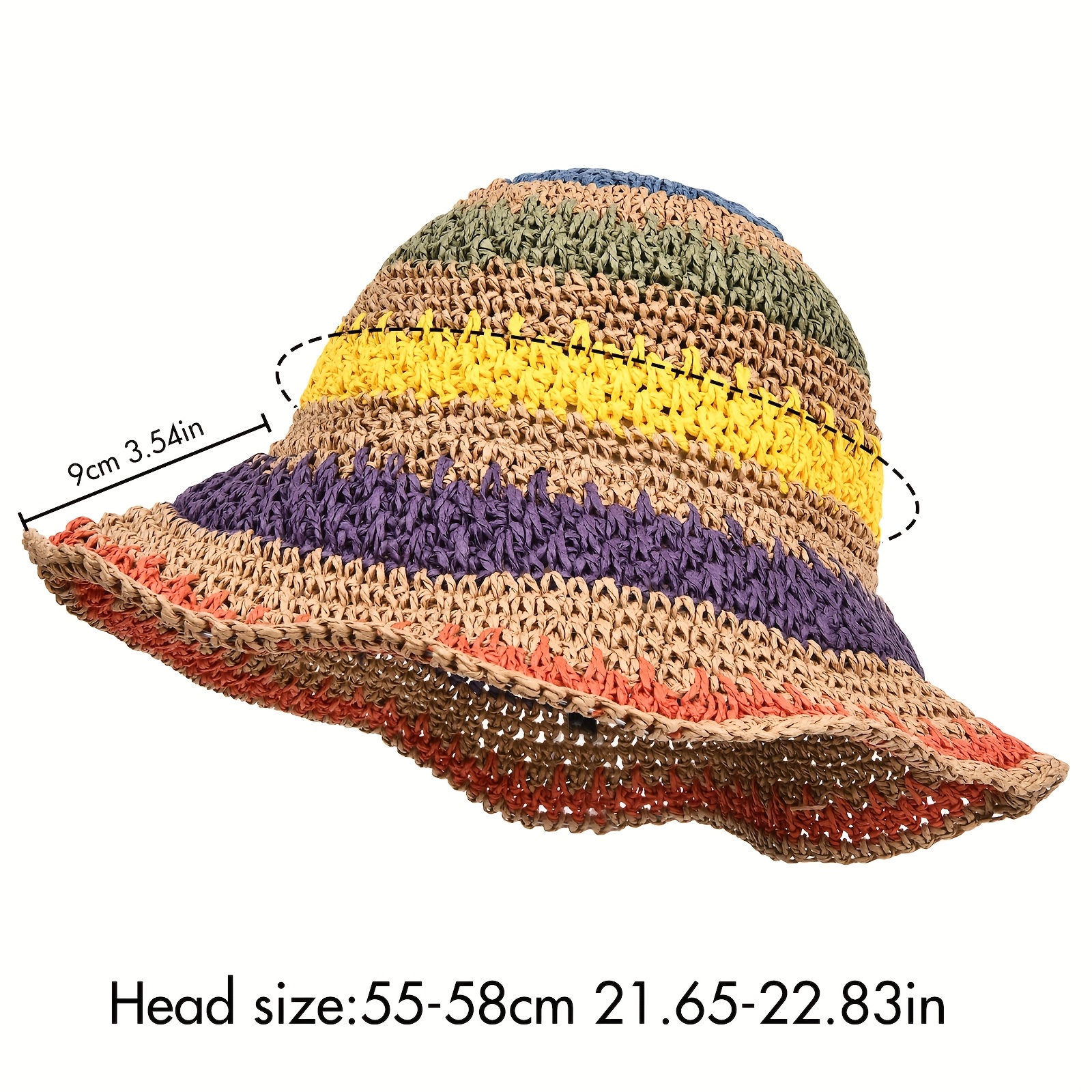 stripe crochet straw sun hats women summer beach hat wide - Temu display picture 2