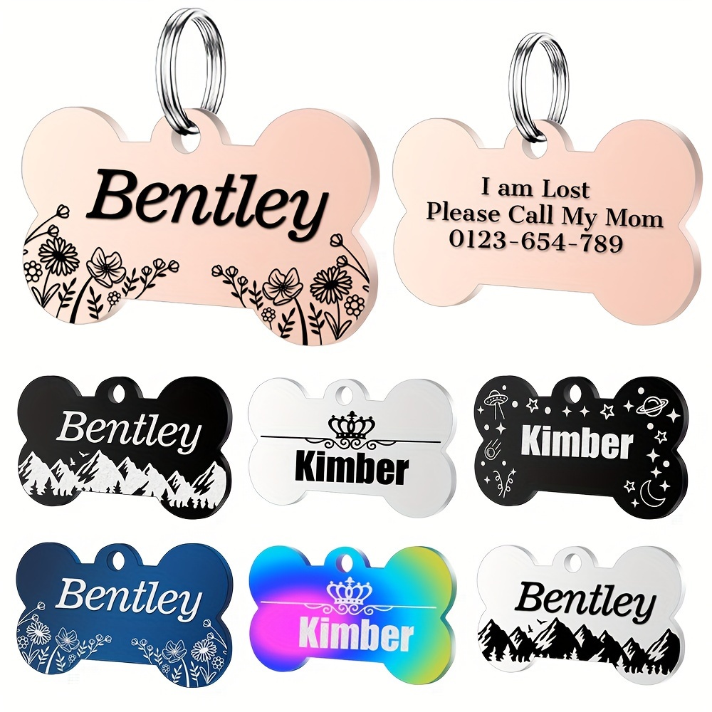 

Custom Engraved Stainless Steel Pet Id Tags For - Double-sided Name, Address & Phone Number - Bone-shaped Accessory