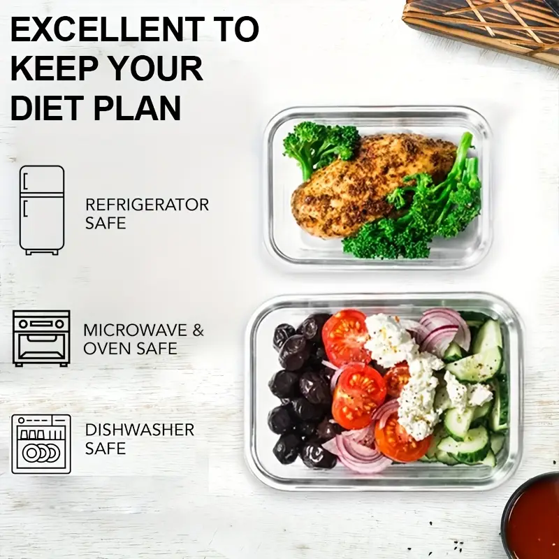 10pcs food storage containers leak proof and reusable glass meal prep containers multi purpose clear food storage containers with sealing lids for camping picnics schools and offices kitchen organizer and storage kitchen accessories Product details 5